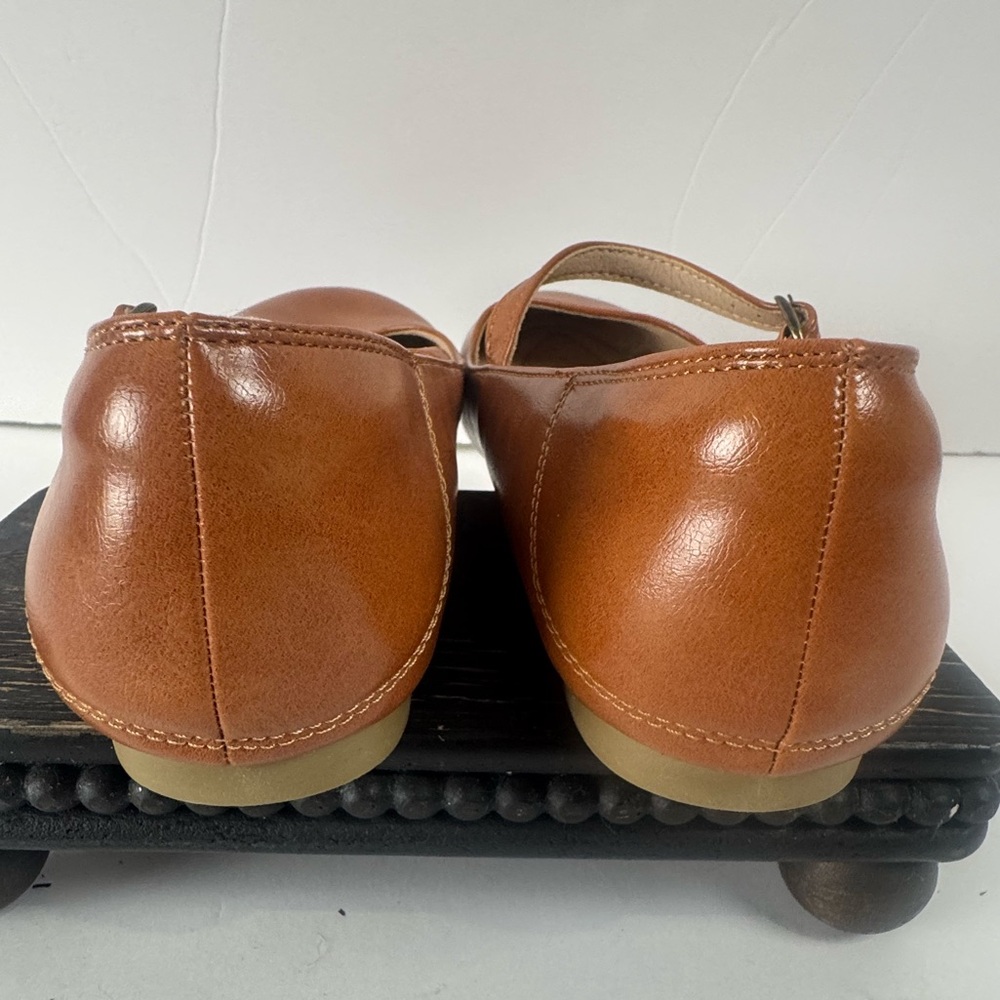 Mary Jane Flats Cognac Brown Ballet Flats Buckle Strap Comfort Shoes Women’s 11 - Picture 4 of 6